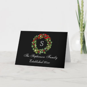 Cartes Pour Fêtes Annuelles Monogramme classique Holly Wreath Custom Christmas