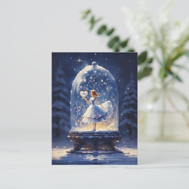 Cartes Pour Fêtes Annuelles Monogramme de Noël Globe de neige mignon (Debout devant)