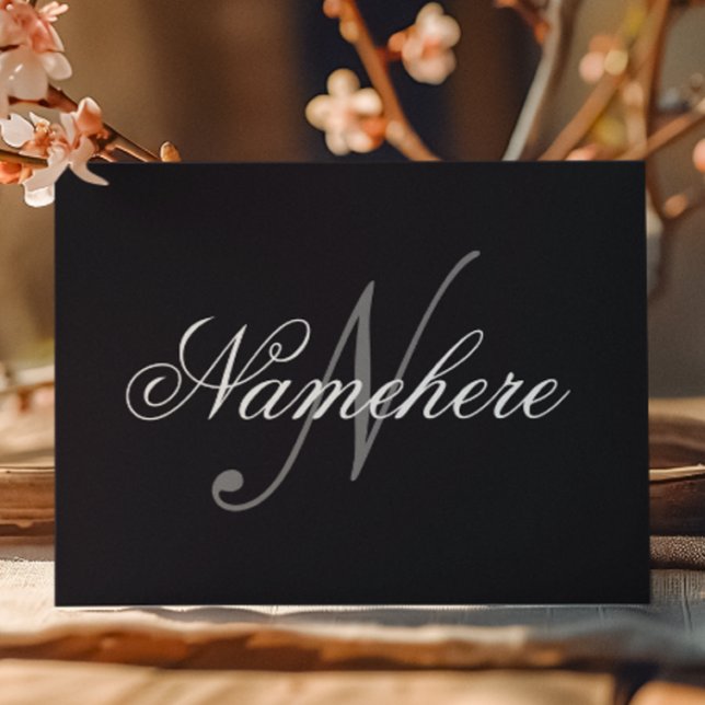 Cartes Pour Fêtes Annuelles Monogramme de nom noir et blanc personnalisé uniqu (Créateur téléchargé)