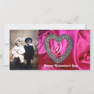 CARTES POUR FÊTES ANNUELLES MONOGRAMME DU COEUR DE LA LACE SOIE FUCHSIA VÊTEME