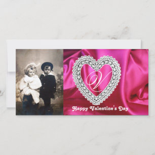 CARTES POUR FÊTES ANNUELLES MONOGRAMME DU COEUR DE LACE SOIE FUCHSIA VÊTEMENT,
