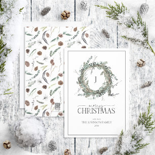 Cartes Pour Fêtes Annuelles Monogramme Dusty Winter Wreath Joyeux Noël