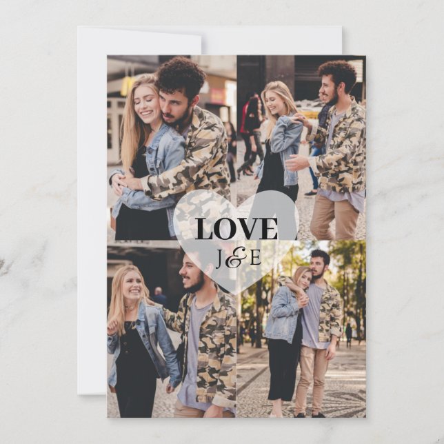 Cartes Pour Fêtes Annuelles Monogramme en couple photo personnalisé "Love" 4 m (Devant)