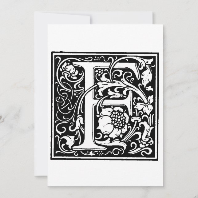 Cartes Pour Fêtes Annuelles Monogramme F Note initiale d'invitation noire et b (Devant)