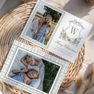 Cartes Pour Fêtes Annuelles Monogramme initial Casse-Noisette Crête Photo aqua
