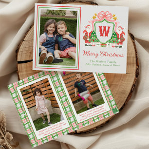 Cartes Pour Fêtes Annuelles Monogramme initial de Père Noël en aquarelle Crête