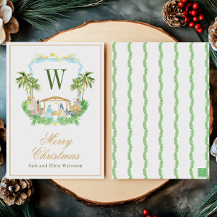 Cartes Pour Fêtes Annuelles Monogramme initiale de la crèche en aquarelle