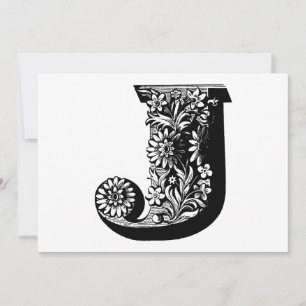 Cartes Pour Fêtes Annuelles Monogramme J Note florale initiale noire et blanch