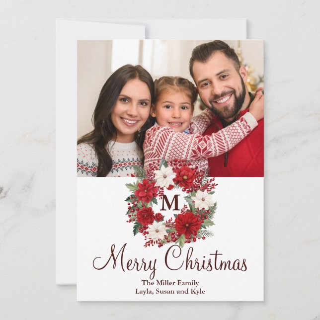 Cartes Pour Fêtes Annuelles Monogramme Noël Wreath Traditionnel Élégant (Devant)
