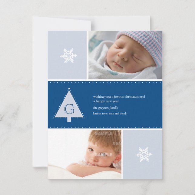 Cartes Pour Fêtes Annuelles Monogramme photo de l'arbre de Noël (Devant)