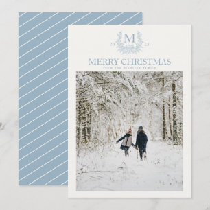 Cartes Pour Fêtes Annuelles Monogramme rustique initiale personnalisée bleu ét