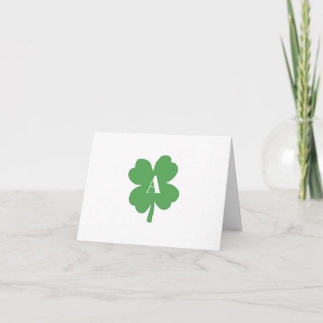 Cartes Pour Fêtes Annuelles Monogramme Shamrock Irlandais Aquarelle Texture (Devant)