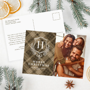 Cartes Pour Fêtes Annuelles Monogramme Terre Plaid Photo Noël