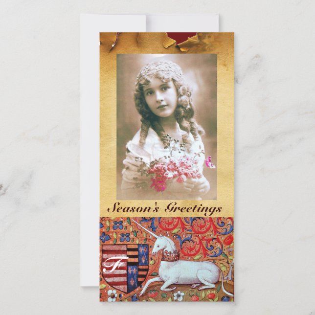 CARTES POUR FÊTES ANNUELLES MONOGRAMME UNICORN ANTIQUE PARCHEMENT BROWN (Devant)