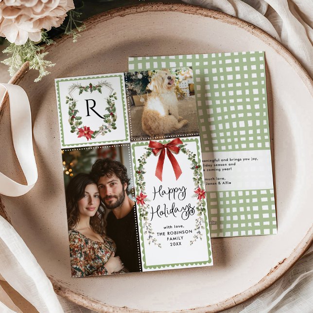 Cartes Pour Fêtes Annuelles Monogramme vert rustique Joyeux Noël 2 Photo (Créateur téléchargé)