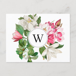 Cartes Pour Fêtes Annuelles Monogramme vintage blanc et rose des fleurs de Mag