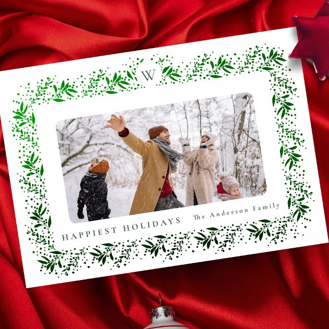Cartes Pour Fêtes Annuelles Monographie de NOËL Green Foil Botanical Frame (Créateur téléchargé)