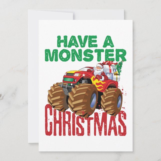 Cartes Pour Fêtes Annuelles Monster Truck Noël Santa Claus Garçons Enfants (Devant)