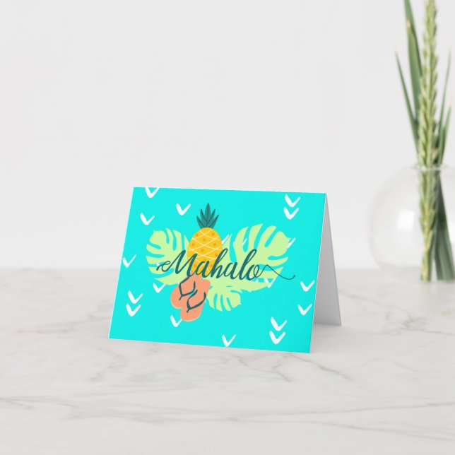 Cartes Pour Fêtes Annuelles Monstère d'ananas Turquoise hawaïen en mahalo Scri (Devant)