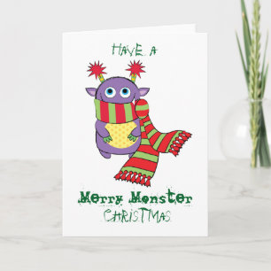 Cartes Pour Fêtes Annuelles Monstre avec l'écharpe de vacances