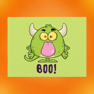Cartes Pour Fêtes Annuelles Monstre Carton Vert Cute Boo Halloween