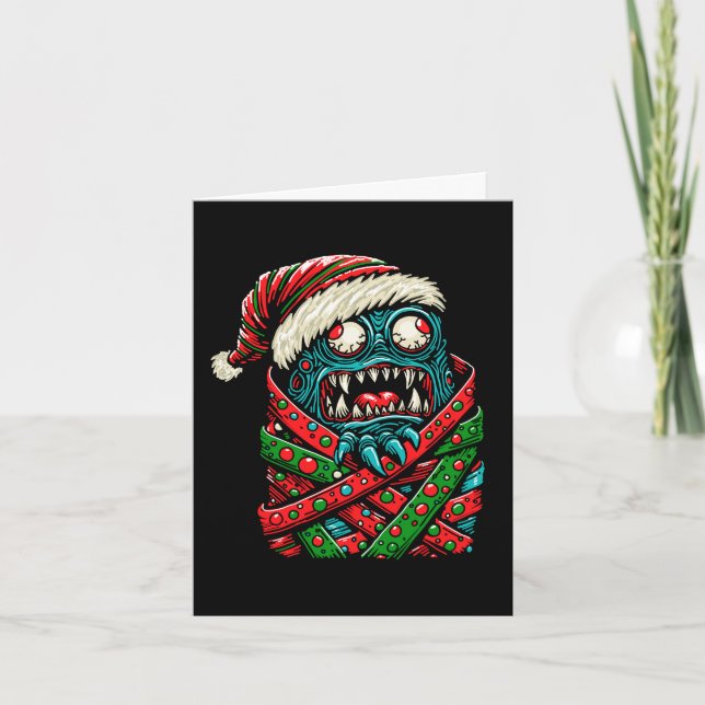 Cartes Pour Fêtes Annuelles Monstre de Noël emballé en cadeau (Devant)