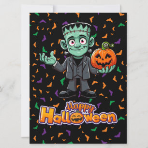 Cartes Pour Fêtes Annuelles Monstre du mignon Frankenstein avec chauve-souris/