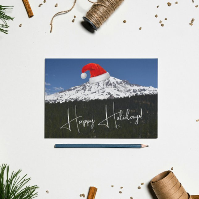 Cartes Pour Fêtes Annuelles Mont Rainier enneigé avec Santa Hat (In Situ Holidays)