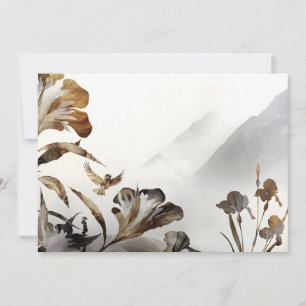 Cartes Pour Fêtes Annuelles Montagne brumeuse zen oiseaux minimaliste nature