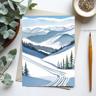 Cartes Pour Fêtes Annuelles Montagne de ski aquarelle