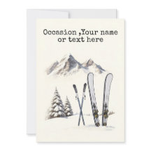 Montagne enneigée d'hiver arbre neige ski aquarell