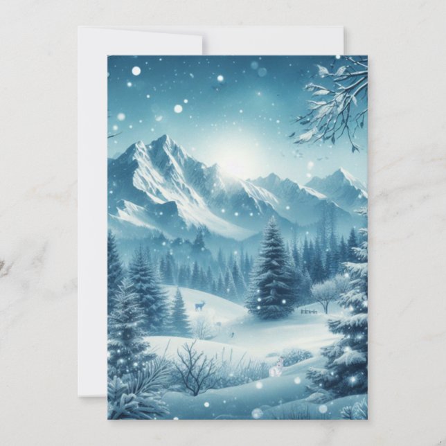 Cartes Pour Fêtes Annuelles Montagne enneigée en hiver (Devant)