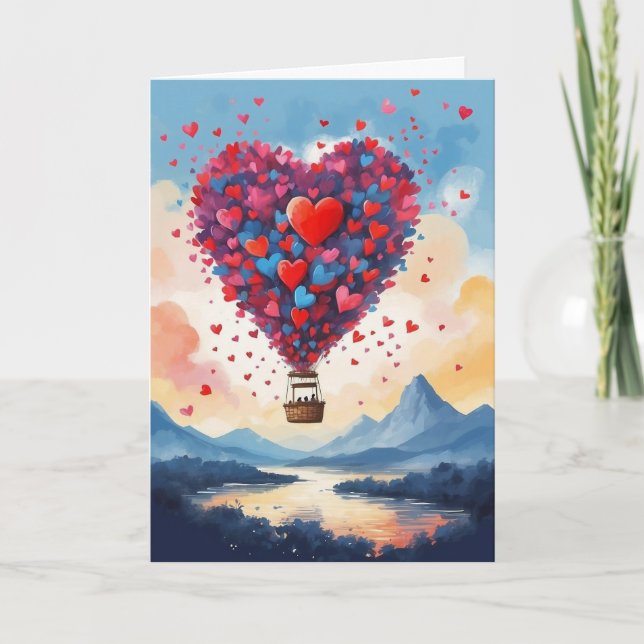 Cartes Pour Fêtes Annuelles montgolfière Heureuse Sainte-Valentin (Devant)