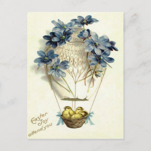 Cartes Pour Fêtes Annuelles Montgolfière Poussin de Pâques Fleur Bleue