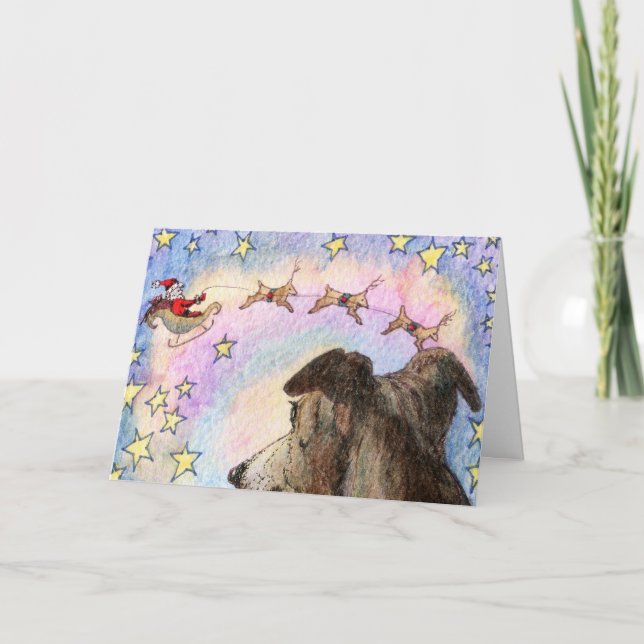 Cartes Pour Fêtes Annuelles Montres Hound Père Noël et Reindeer dans Star Sky  (Devant)