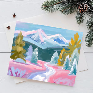 Cartes Pour Fêtes Annuelles Monts Pastel, paysage hivernal   Contours de peint