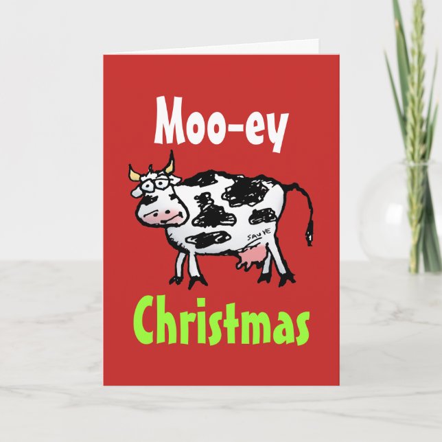 Cartes Pour Fêtes Annuelles Moo-ey Christmas Funny Cow Greeting Card (Devant)