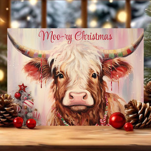 Cartes Pour Fêtes Annuelles Moo-ry Noël Aquarelle Highland Cow