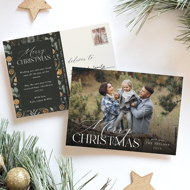 Cartes Pour Fêtes Annuelles Moody Christmas Botanical Photo verticale (Créateur téléchargé)