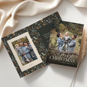 Cartes Pour Fêtes Annuelles Moody Christmas Botanical Photo verticale repliée