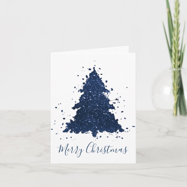 Cartes Pour Fêtes Annuelles Moody Joyeux Noël | Classy Dark Navy Blue Tree (Devant)