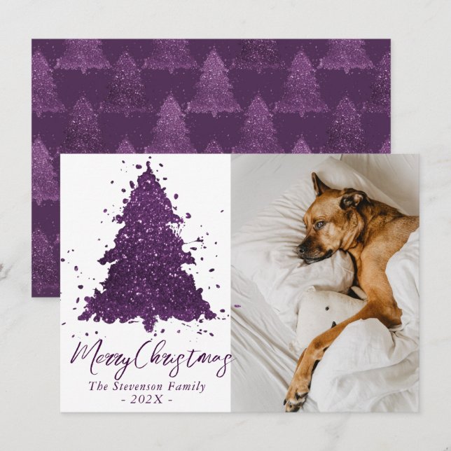 Cartes Pour Fêtes Annuelles Moody Joyeux Noël | Photo Plum profond violet (Devant / Derrière)