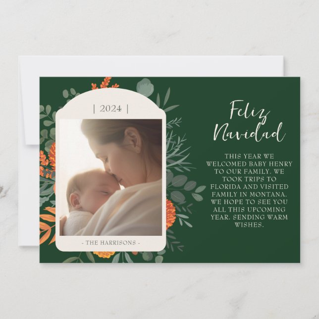 Cartes Pour Fêtes Annuelles Moody Winter Floral Feliz Navidad Message (Devant)