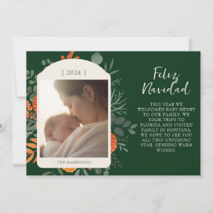 Cartes Pour Fêtes Annuelles Moody Winter Floral Feliz Navidad Message