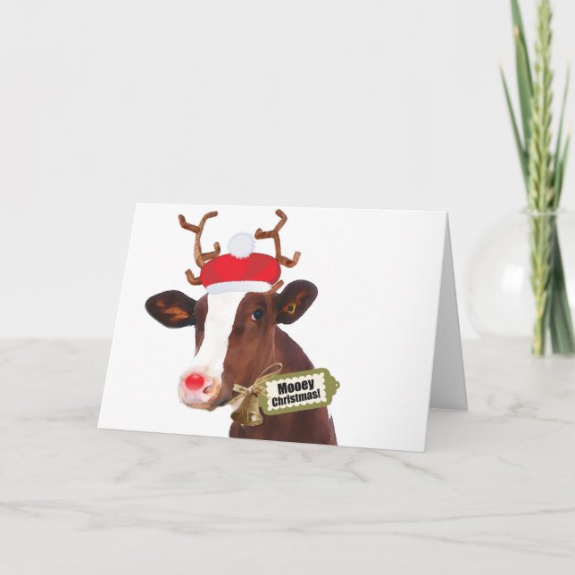 Cartes Pour Fêtes Annuelles Mooey Joyeux Noël Reindeer Cow (Devant)