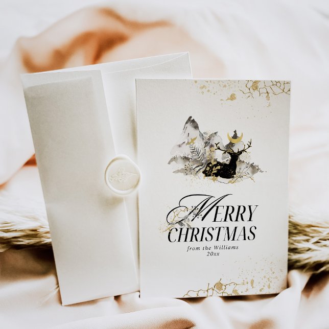 Cartes Pour Fêtes Annuelles Moon d'or moderne Forêt magique Photo Noël (Créateur téléchargé)