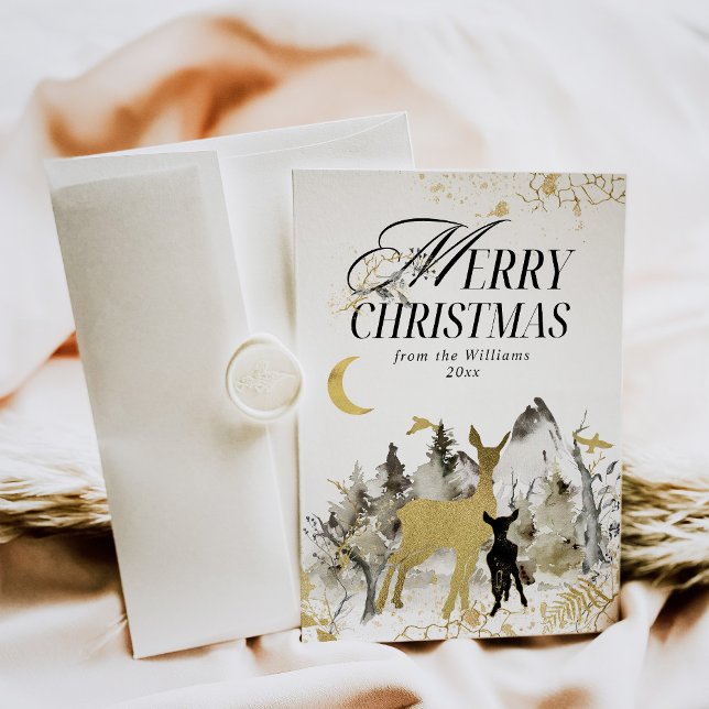 Cartes Pour Fêtes Annuelles Moon d'or moderne Forêt magique Photo Noël (Créateur téléchargé)