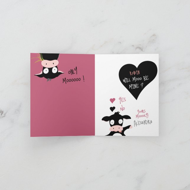 Cartes Pour Fêtes Annuelles Mooo Sera-T-Il À Moi ? Cow Love + Valentine Card (Intérieur)