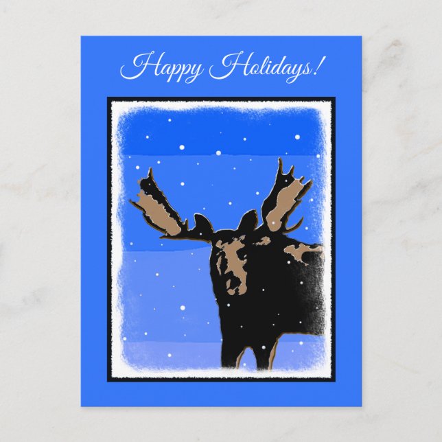 Cartes Pour Fêtes Annuelles Moose en hiver - Art original de la faune (Devant)