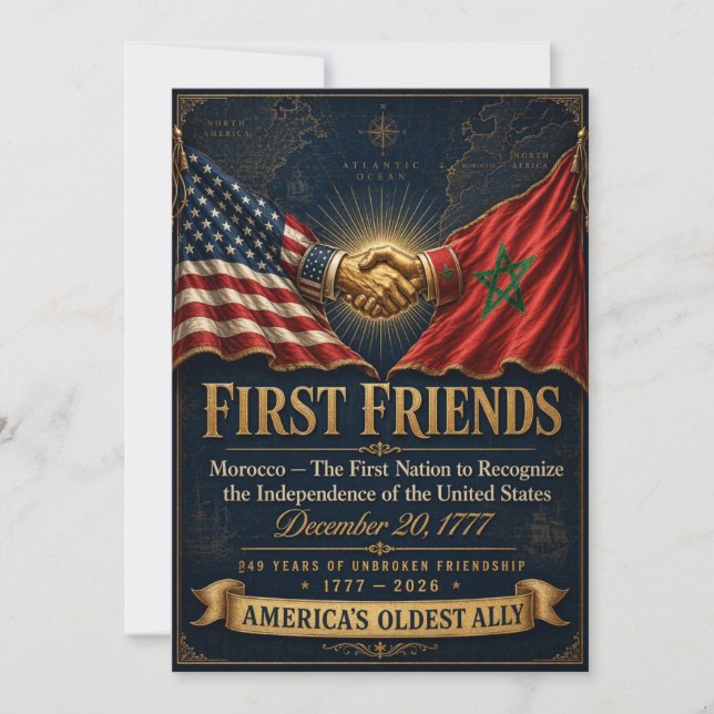 Cartes Pour Fêtes Annuelles Morocco USA Friendship Poster, First Friends 1777 (Devant)